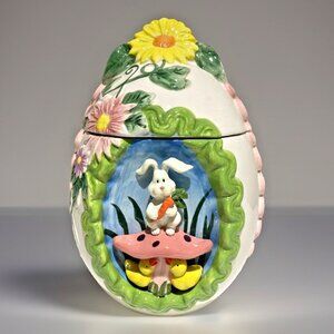 Vintage Davids Cookies Easter Egg Cookie Jar 11" Bunny Mushroom Chicks 3D RARE